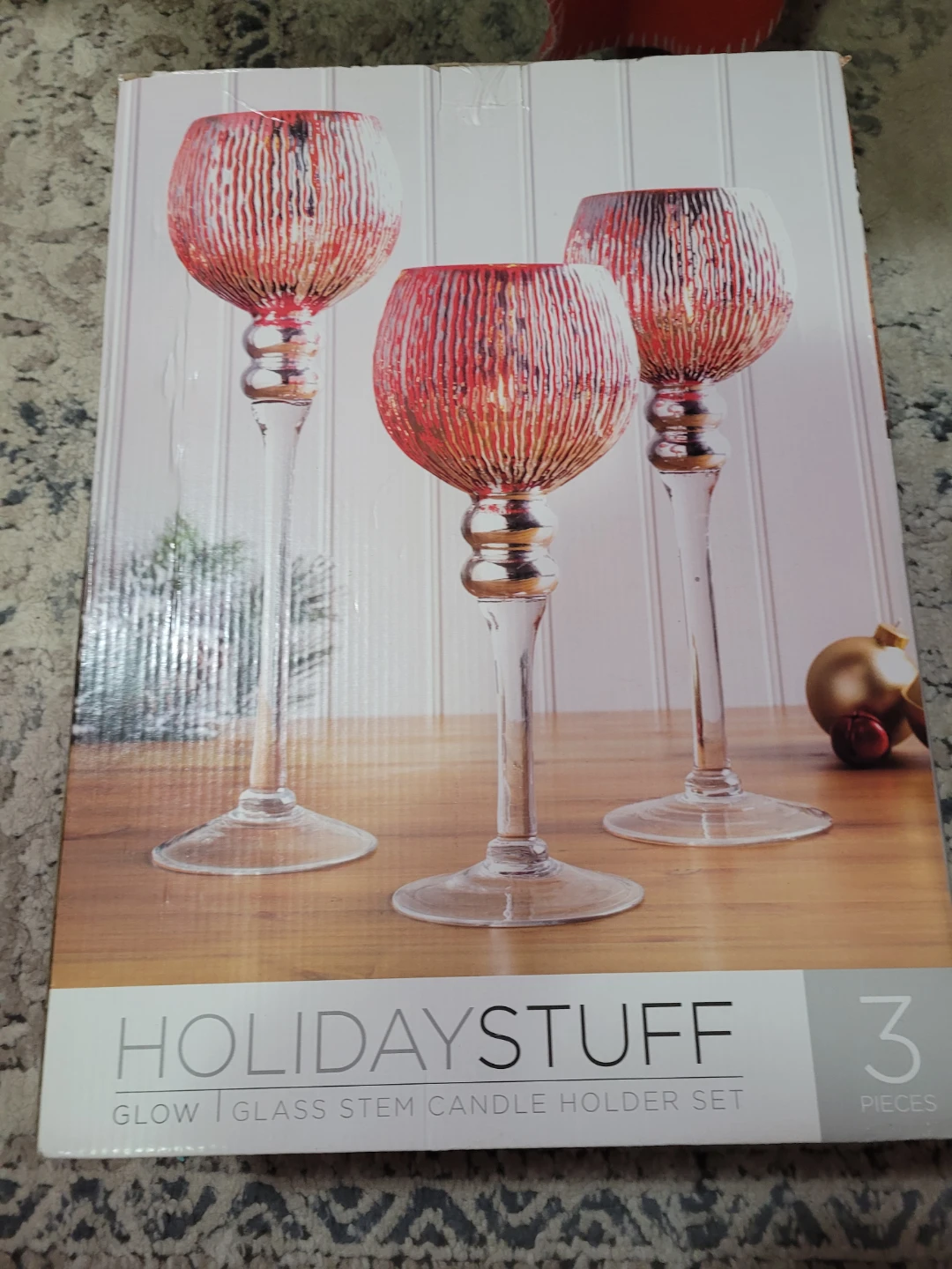 Holiday Stuff Glow Glass Stem Candle Holder Set (3 Pieces)
