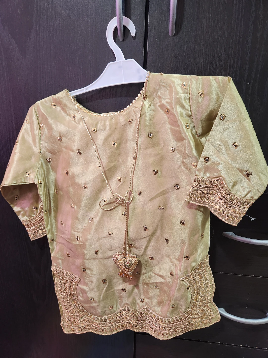 3 Piece Kids Gold Embroidered Shalwar Kameez Set