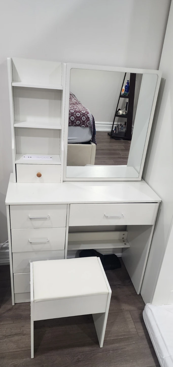 White Vanity Dresser with Mirror and Stool