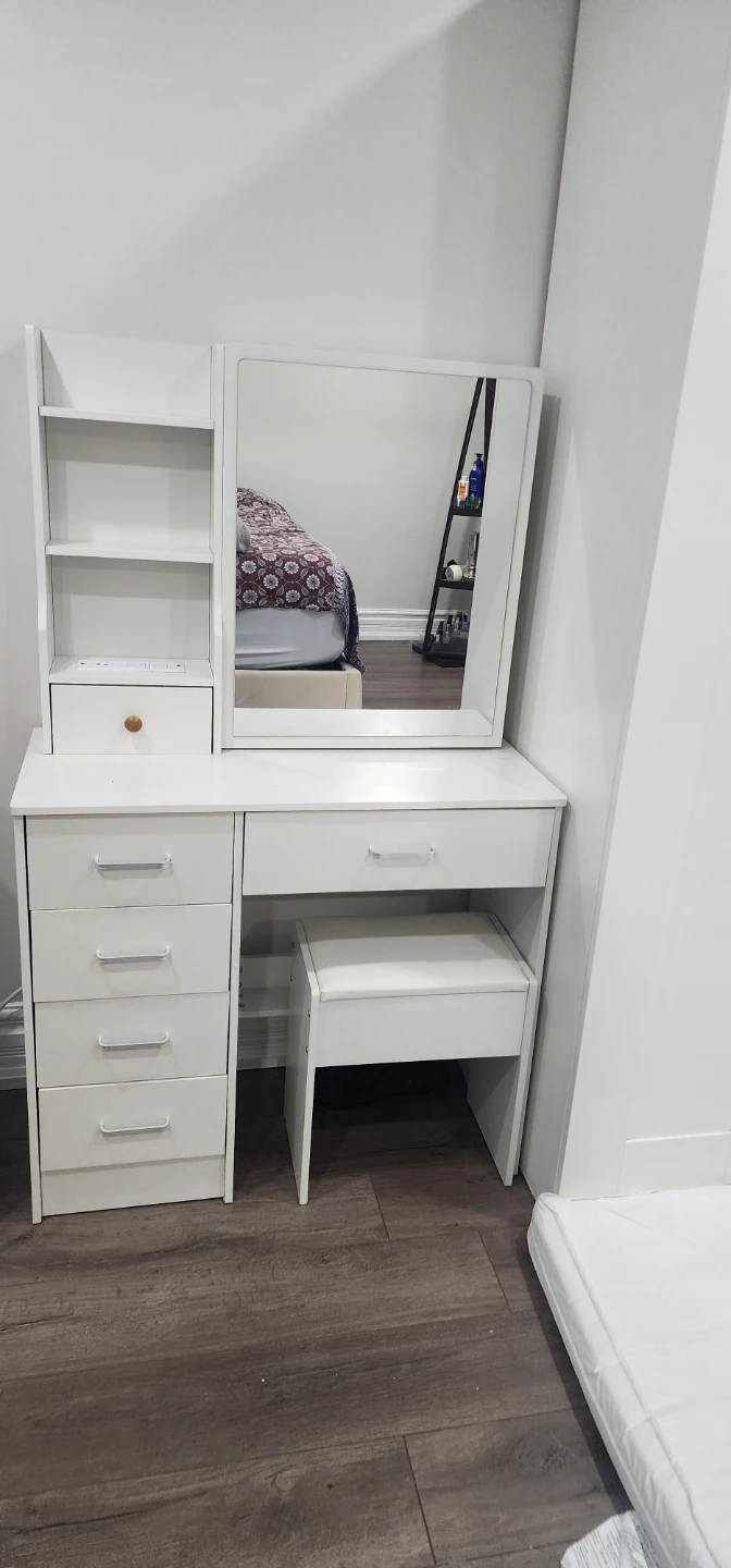 White Vanity Dresser with Mirror and Stool - photo 3