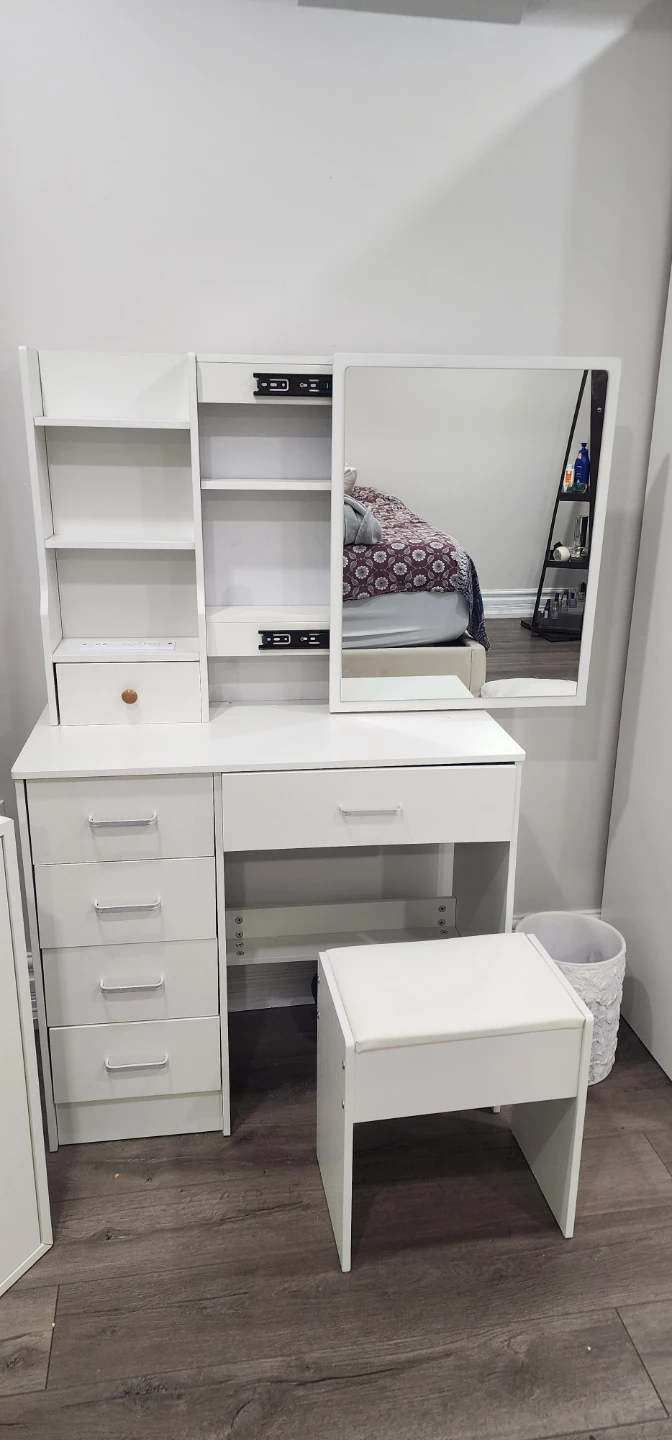 White Vanity Dresser with Mirror and Stool - photo 4