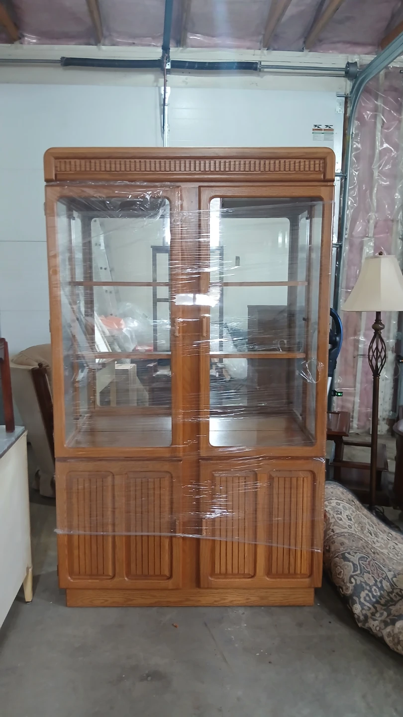 Oak Display Cabinet with Glass Doors