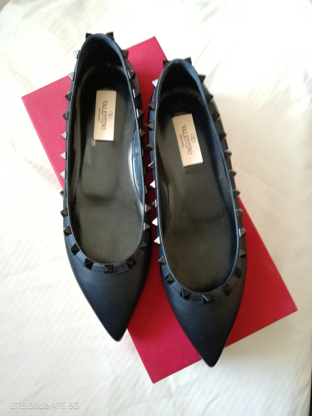 Valentino Garavani Rockstud Ballerina Flats Black Leather