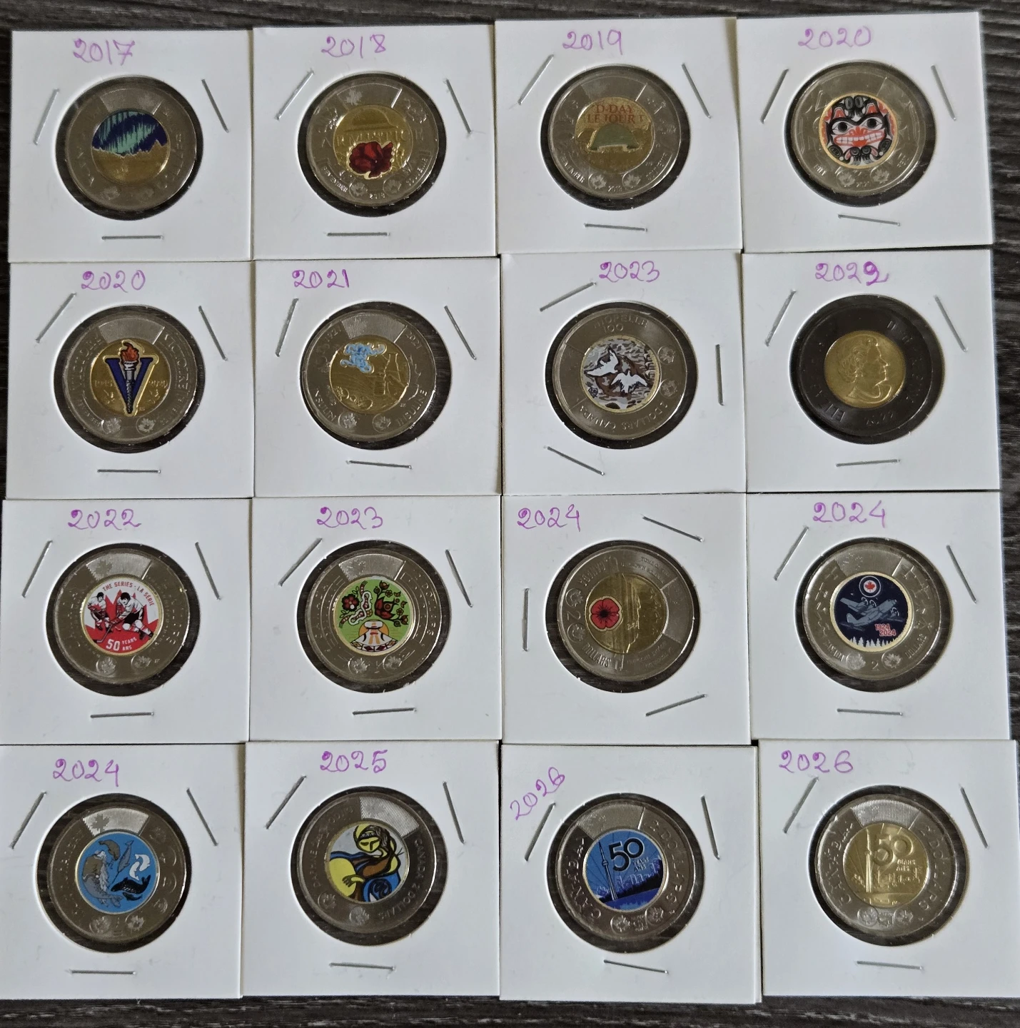 Collection of Canadian  coloured Toonies - photo 3