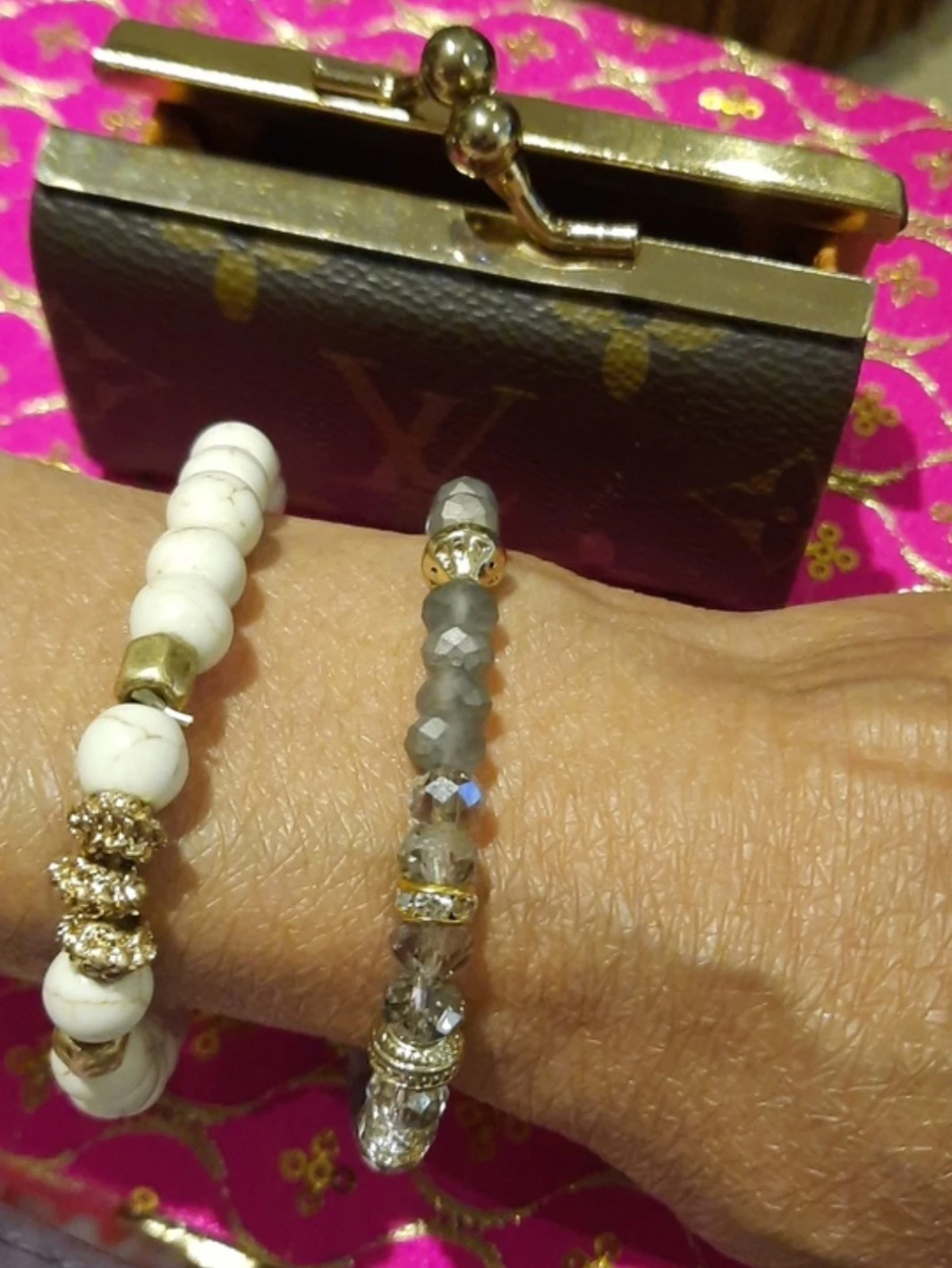Designer inspired monogram cosmetic change purse & bracelets - photo 3