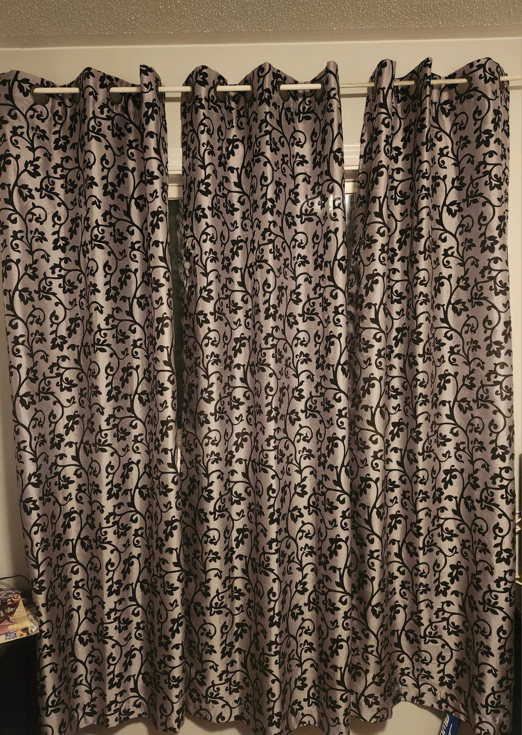 Curtains with Black Floral Pattern
