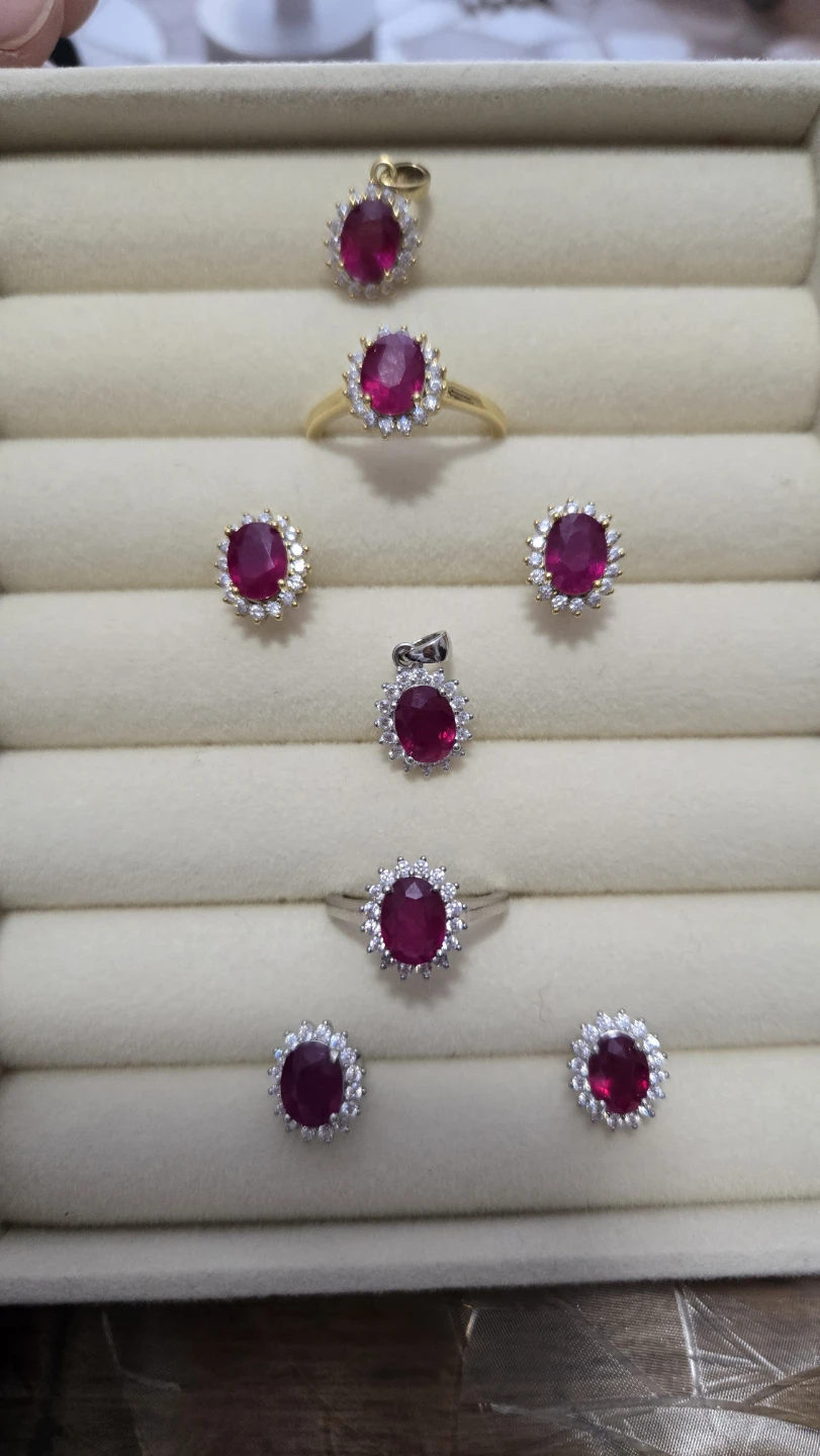 Natural Ruby Pendant, Ring, and Earrings Set - photo 2