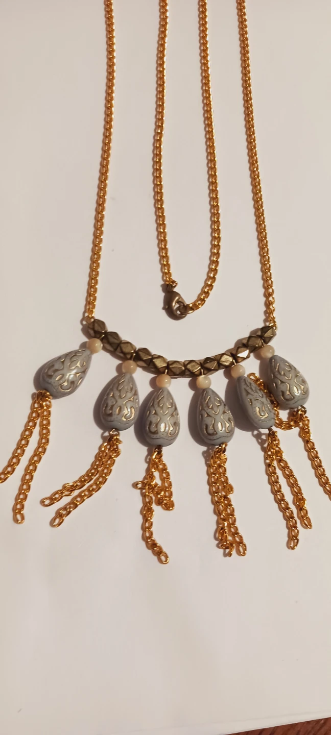 Gold Tone Necklace with Gray Dangle Beads - photo 3