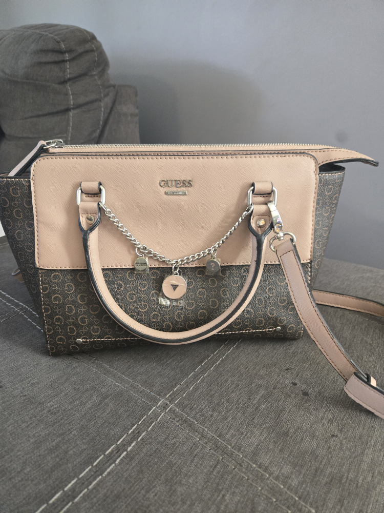 GUESS Brown Monogram Satchel Handbag