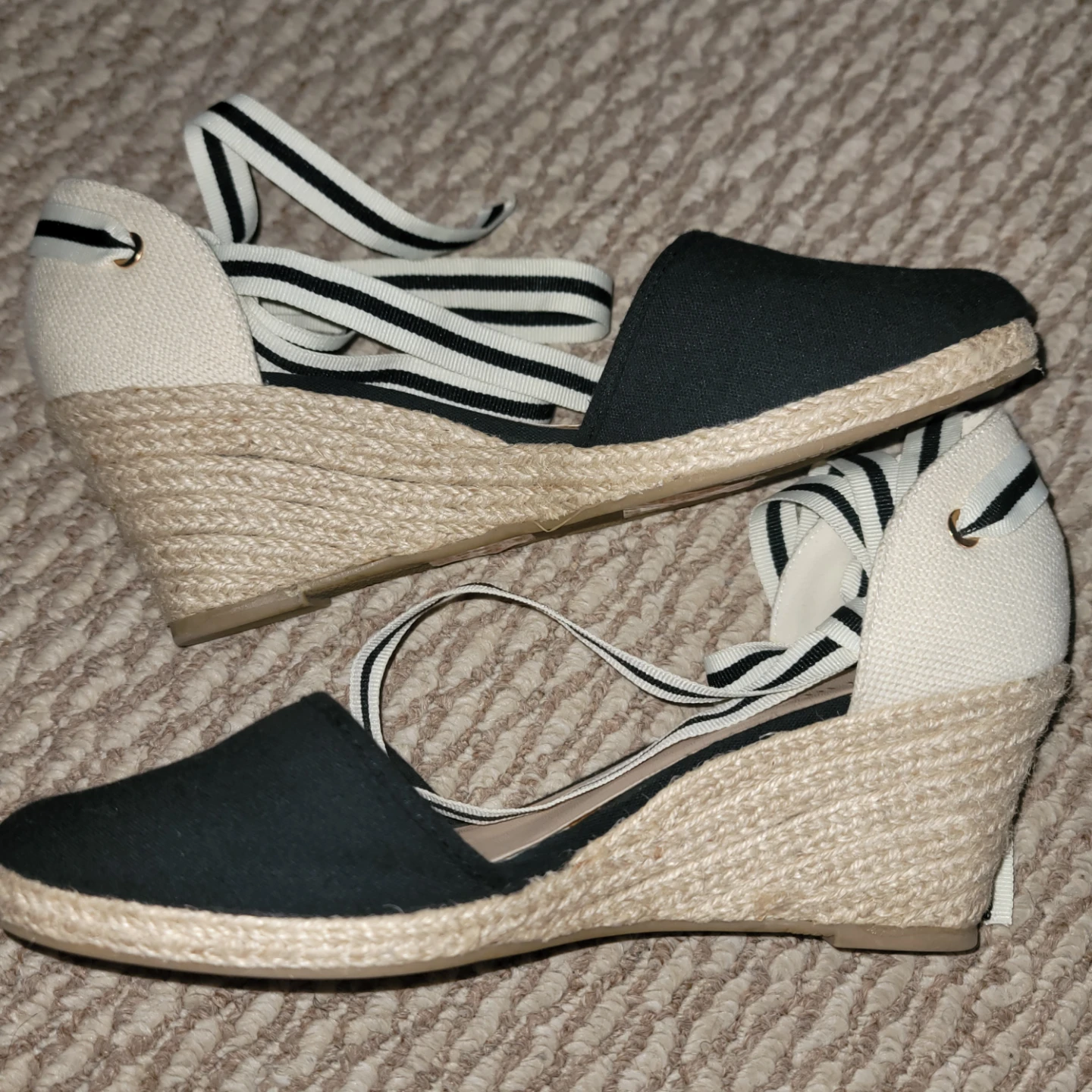 Espadrille Wedge Sandals Black & White Stripe—Size 10 - photo 4