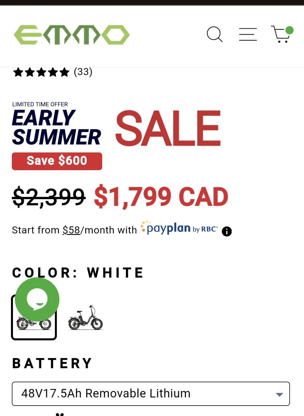 Like-New White EMMO Foldable Fat Tire E-Bike - photo 3