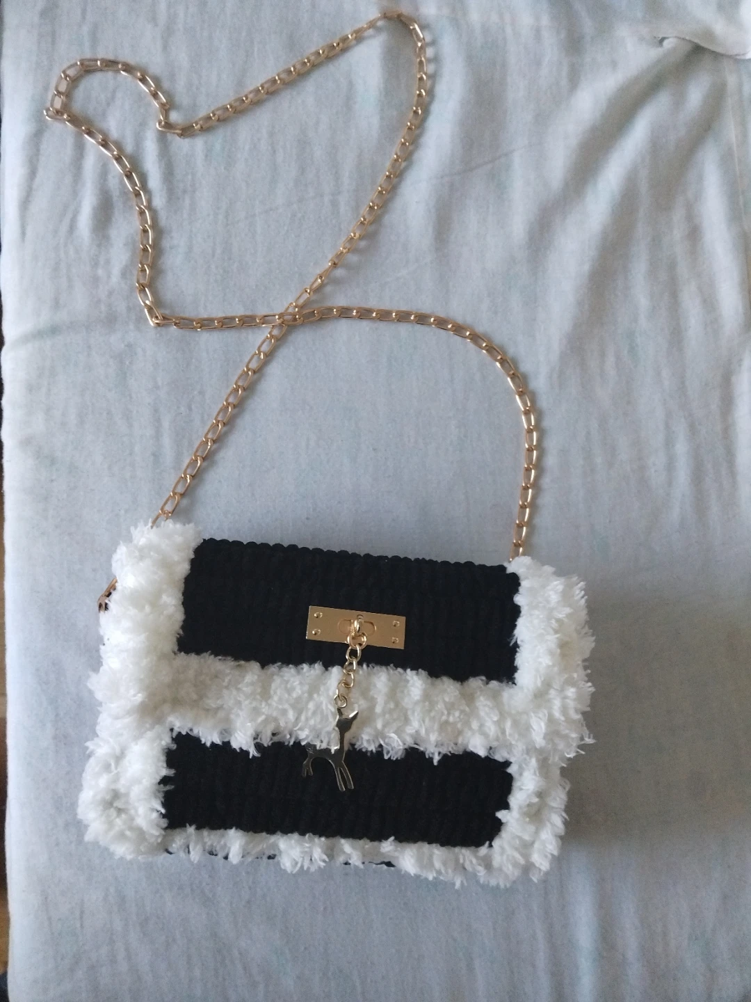 Black and White Faux Fur Crossbody Purse