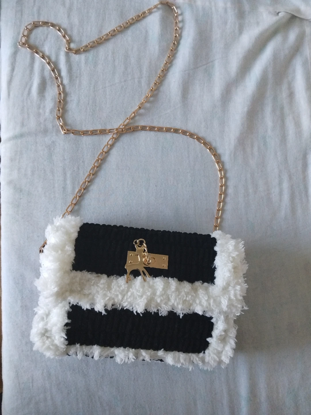 Black and White Faux Fur Crossbody Purse - photo 2