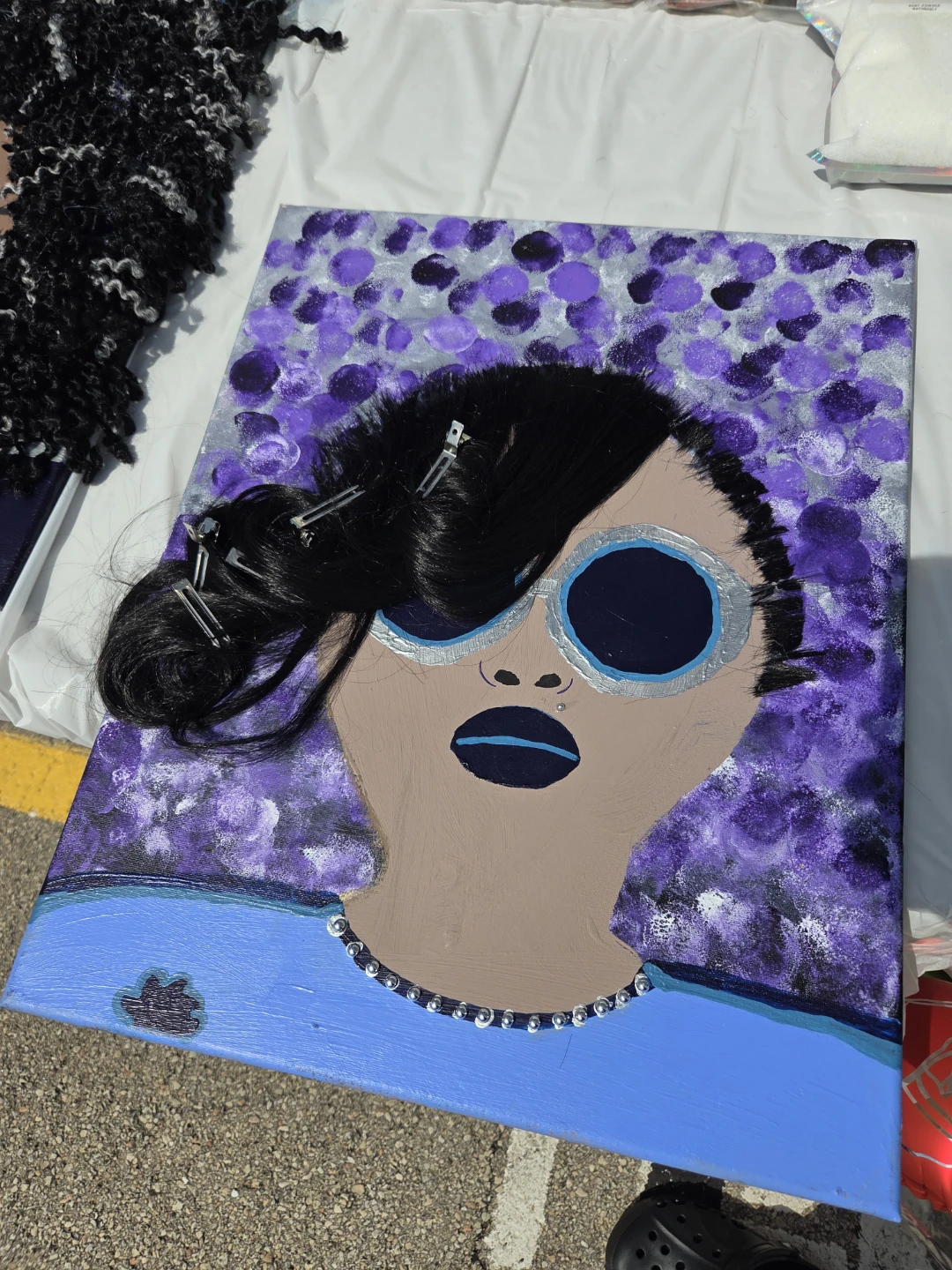 Handmade Mixed Media Portrait Art with Real Hair