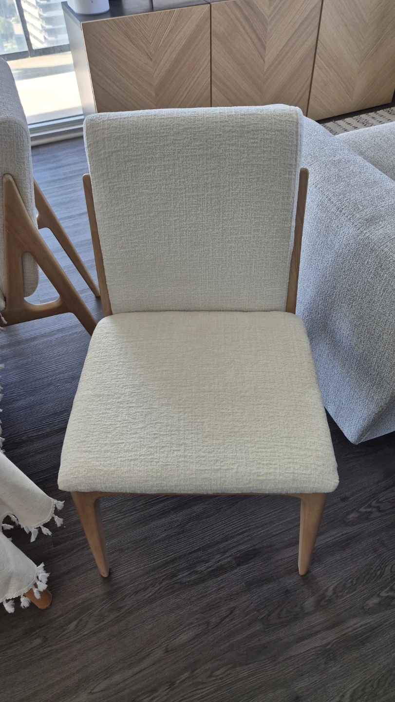Upholstered Dining Chair - Light Cream and light solid oak