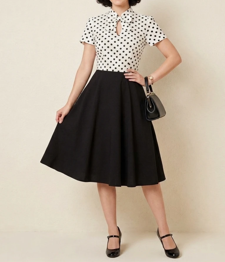Polka Dot Bow Neck Dress. Size L. Pick up Port moody