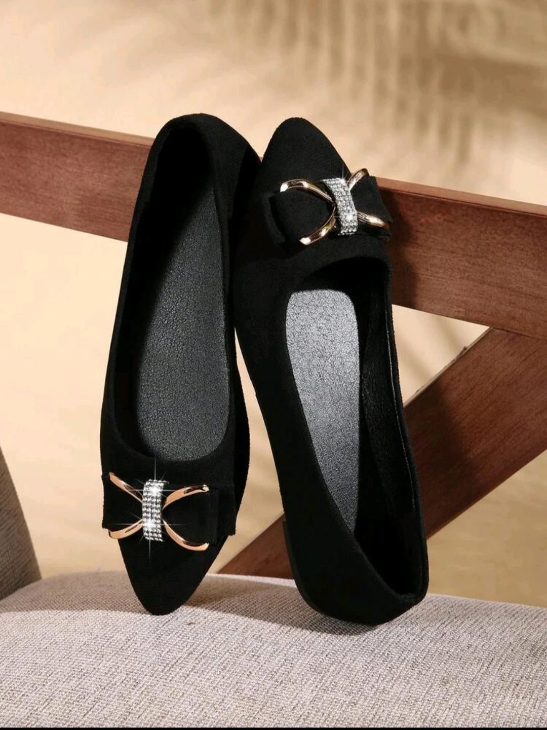 Women's Black Ballet Flats with Bow Accent