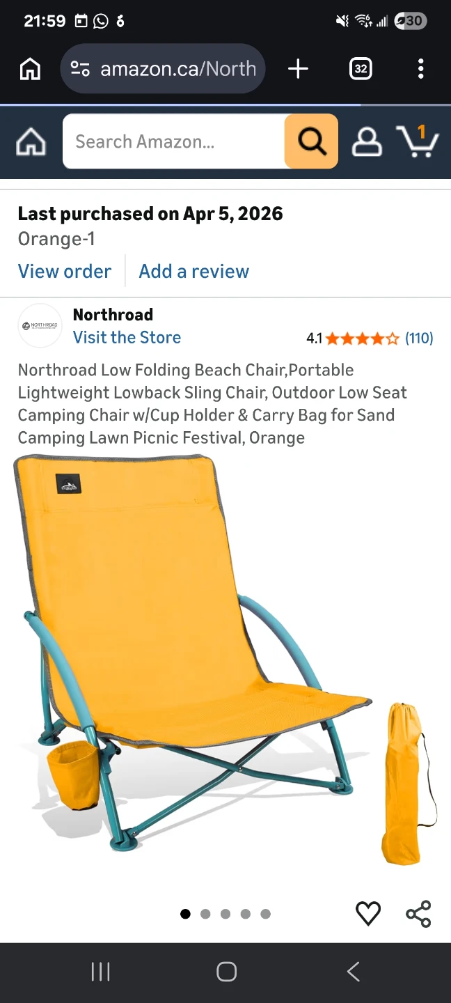 Orange Folding Beach Chair with cup holder - photo 4