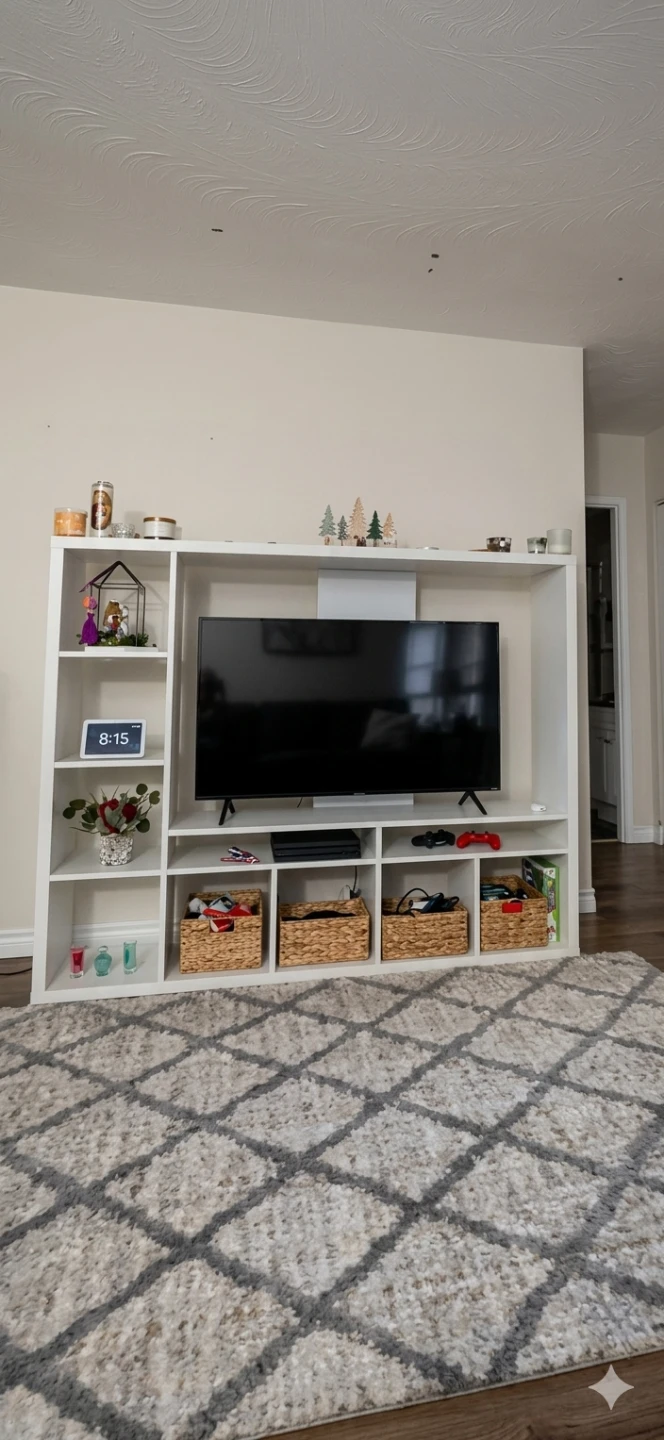 White TV Media Console with Shelving