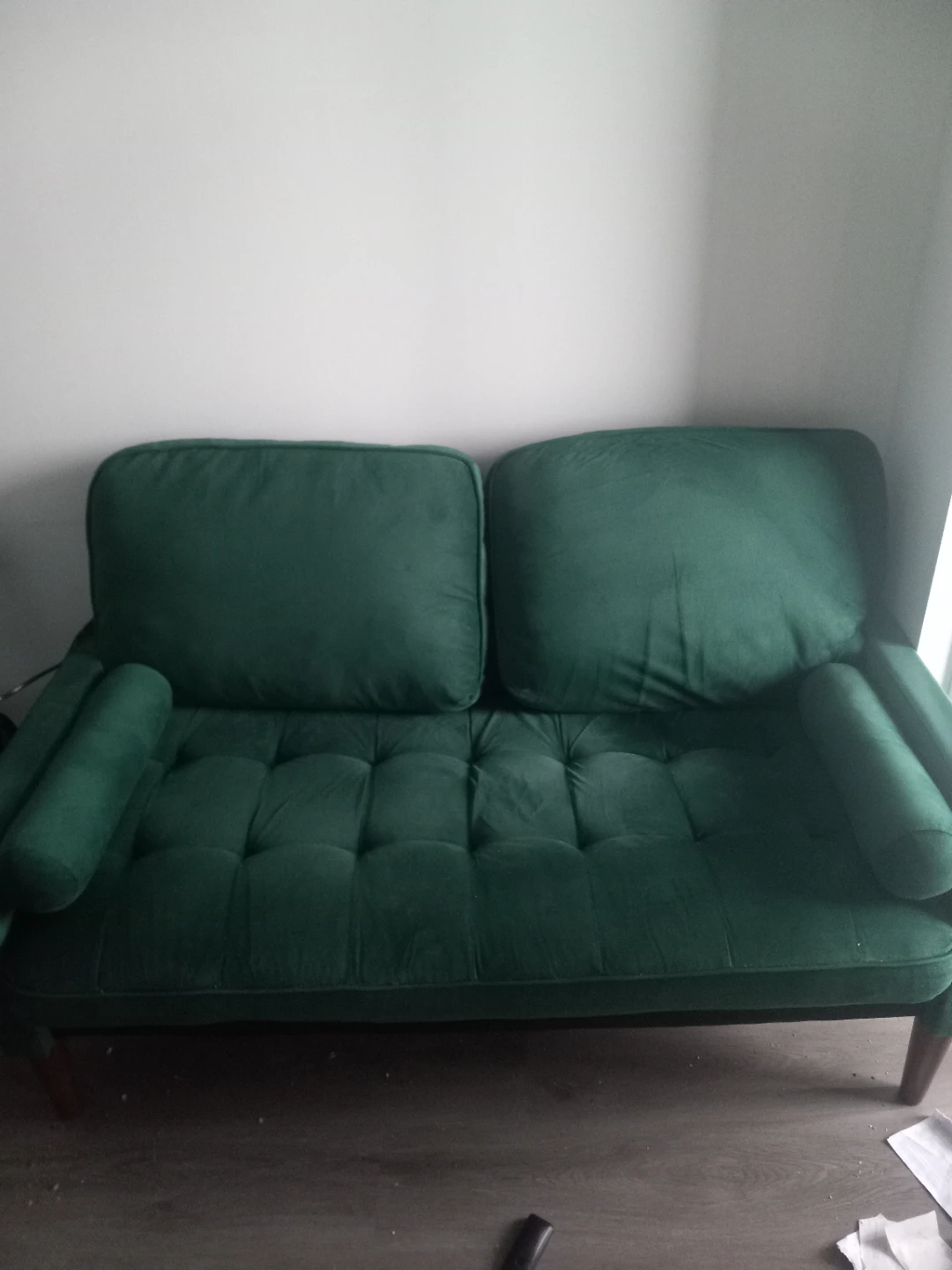 Small Green Velvet Loveseat Sofa