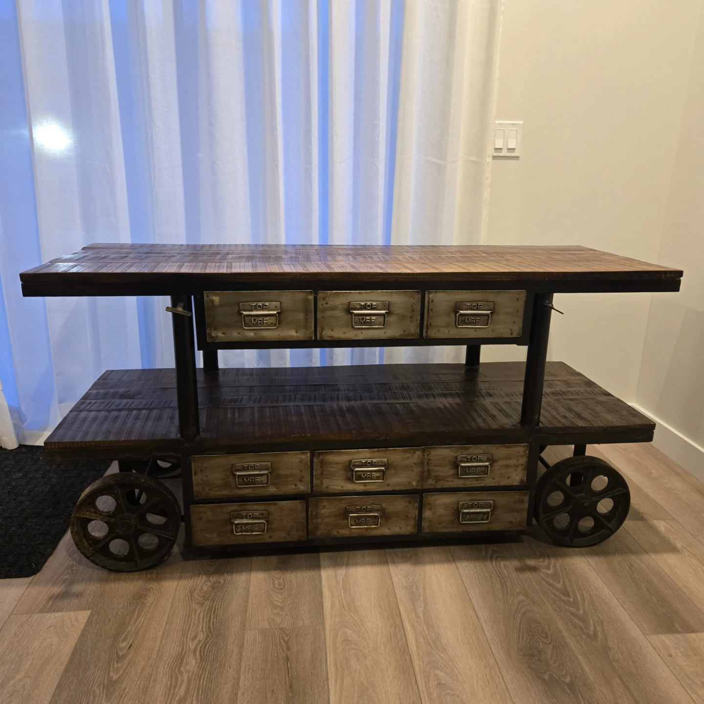 Industrial Cart Style Console Table with Drawers - photo 2