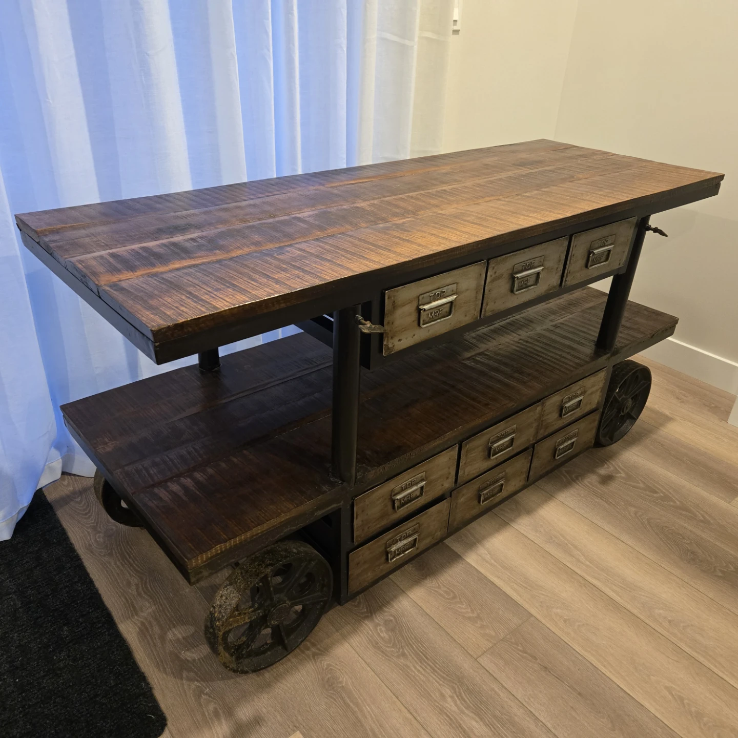 Industrial Cart Style Console Table with Drawers - photo 3