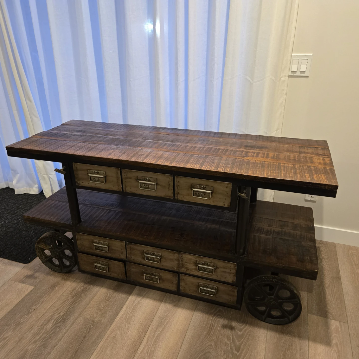 Industrial Cart Style Console Table with Drawers - photo 4