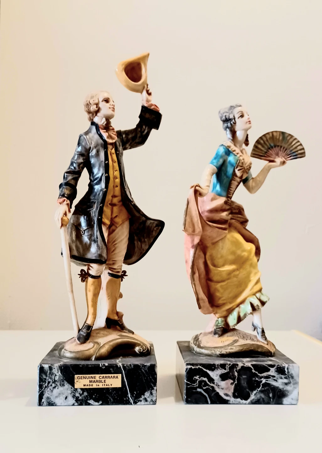 Italian Carved Rococo Lady & Gentleman with Carrara Marble Base