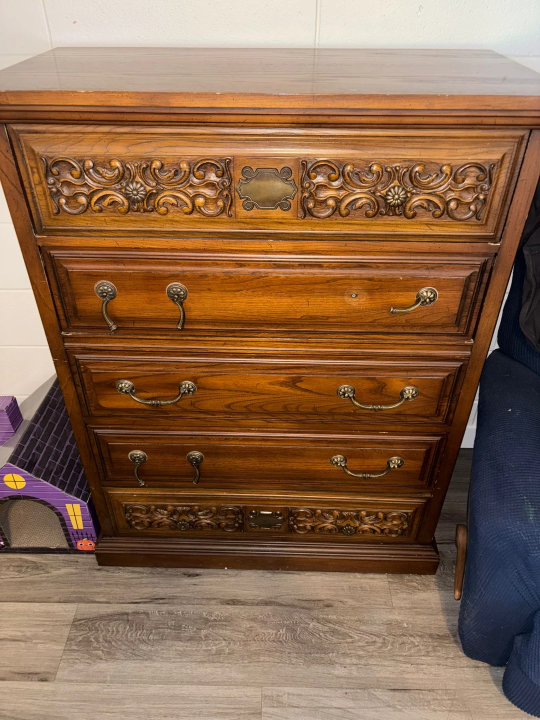 Wooden Dresser with Ornate Carvings