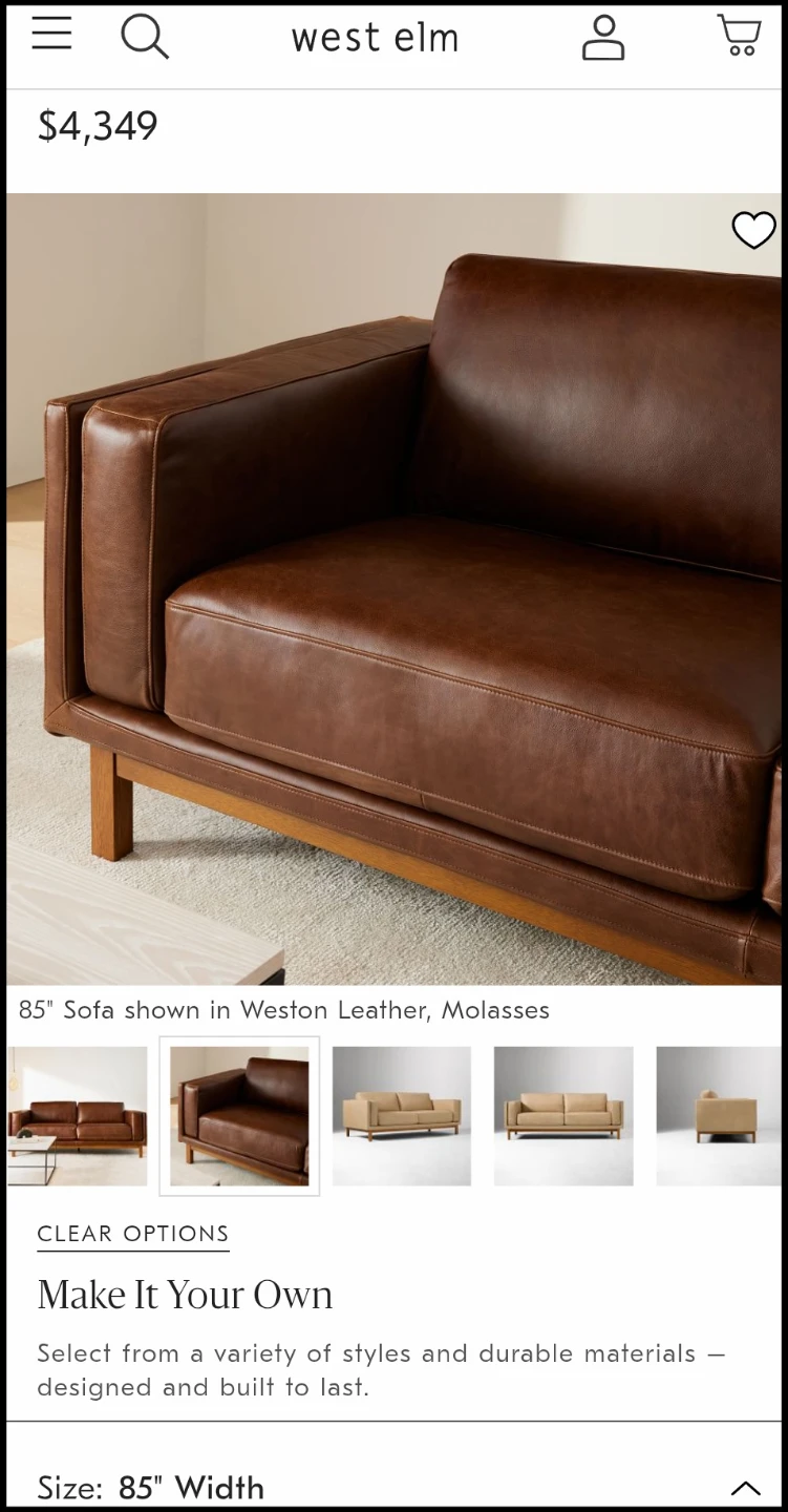 West Elm Leather Couch - photo 2