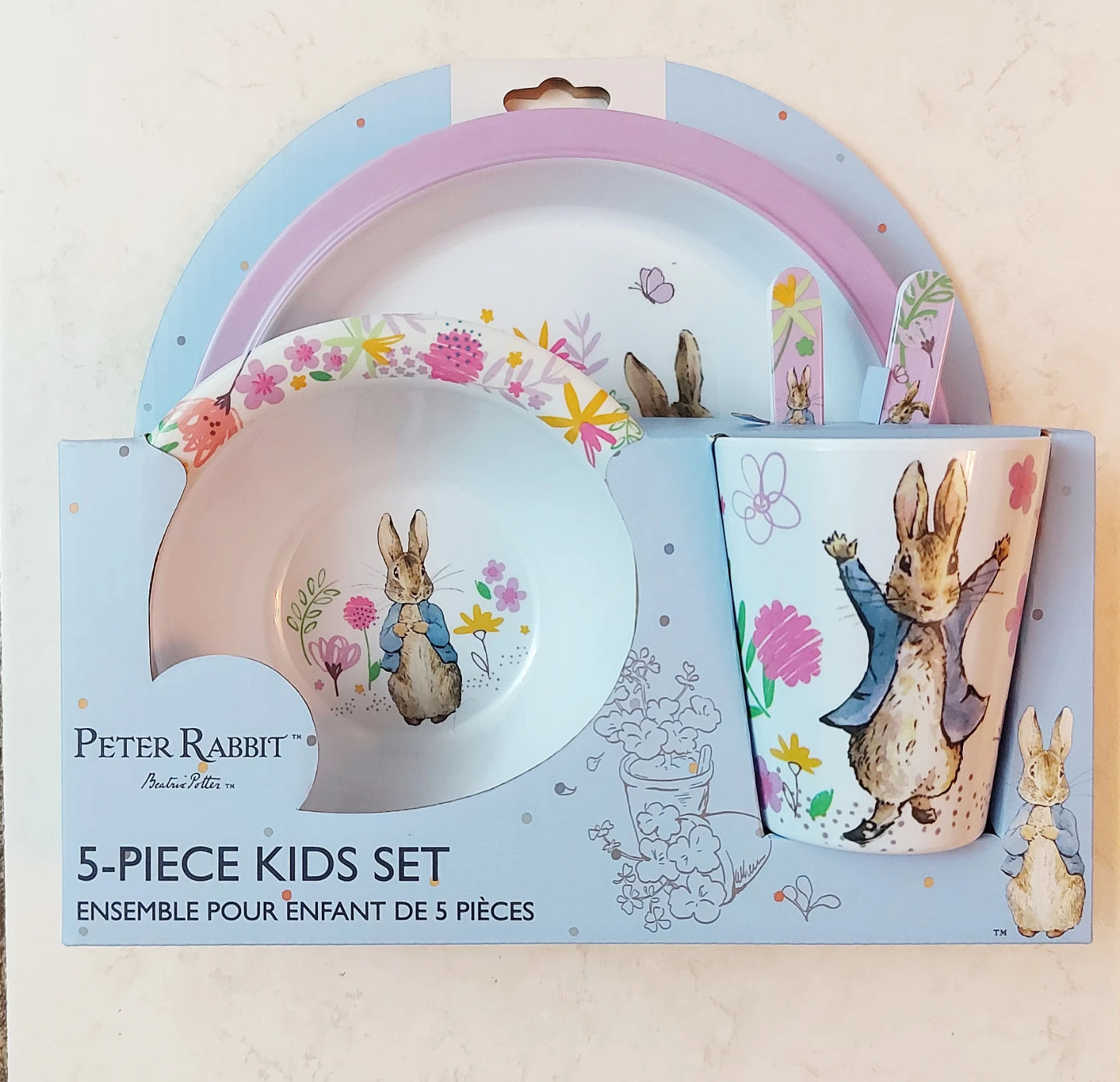 New Peter Rabbit 5 Piece Kids Dinnerware Set