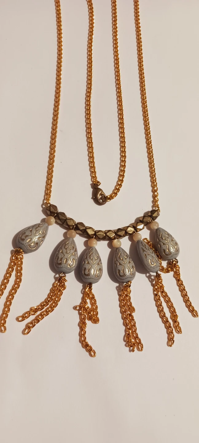 Gold Tone Necklace with Gray Dangle Beads - photo 2