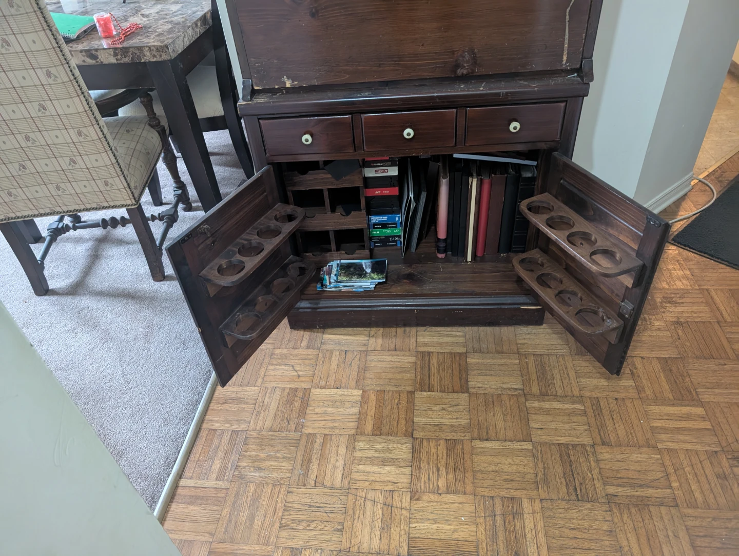 Vintage Wooden Bar Cabinet with Glassware Storage - photo 2