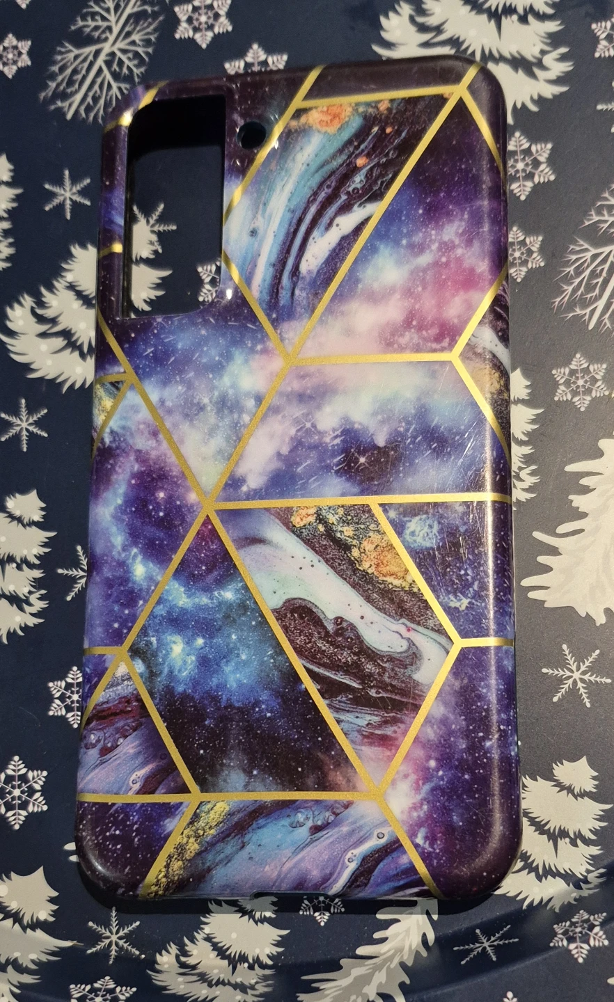 Galaxy Pattern Phone Case with Gold Geometric Accents