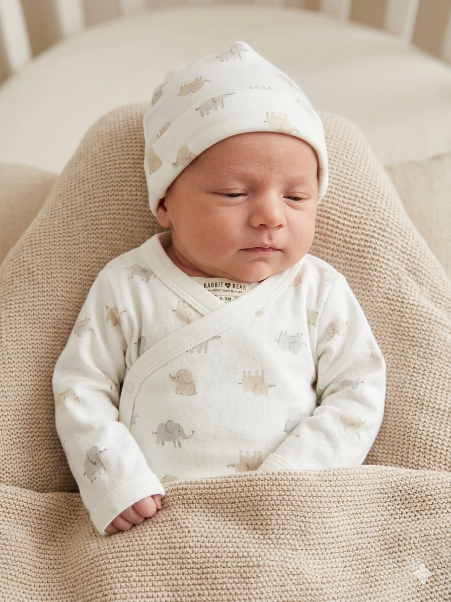 Rabbit Bear Baby Bodysuit and Hat Set 0-3M - photo 3