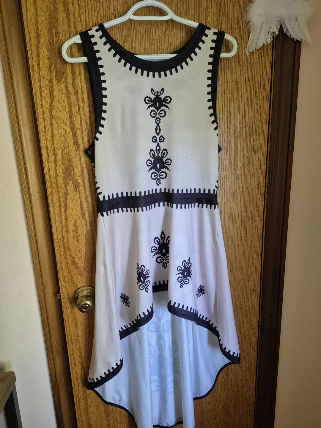 Women's Sleeveless High-Low Dress with Black Embroidery