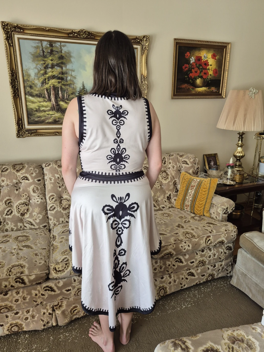 Women's Sleeveless High-Low Dress with Black Embroidery - photo 4