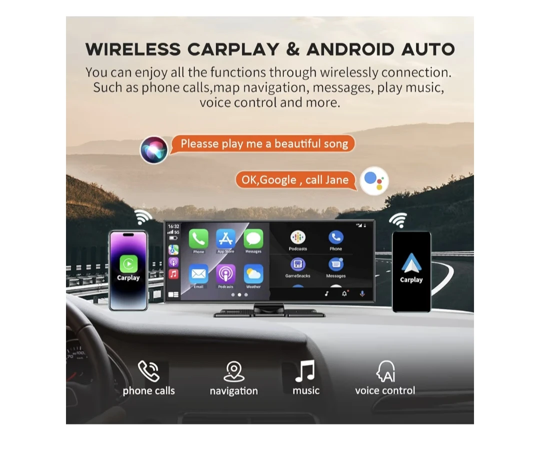 11.5" Portable Wireless CarPlay Android Auto Screen - photo 3