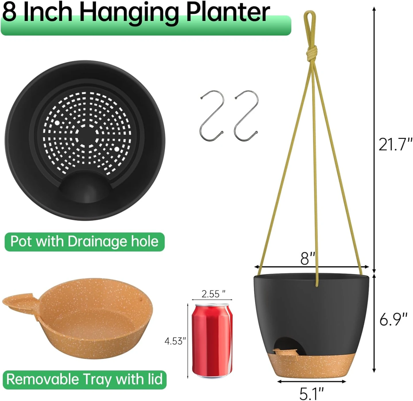 ZMTECH Hanging Planters for Indoor Outdoor Plants 2 Pack (Black) - photo 4