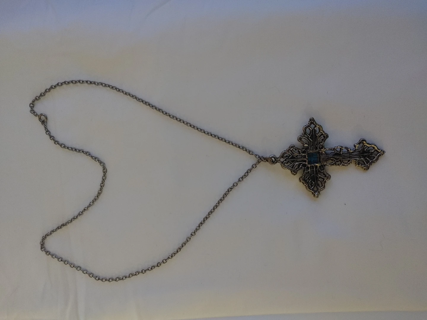 Ornate Cross Necklace with Blue Stones - photo 2