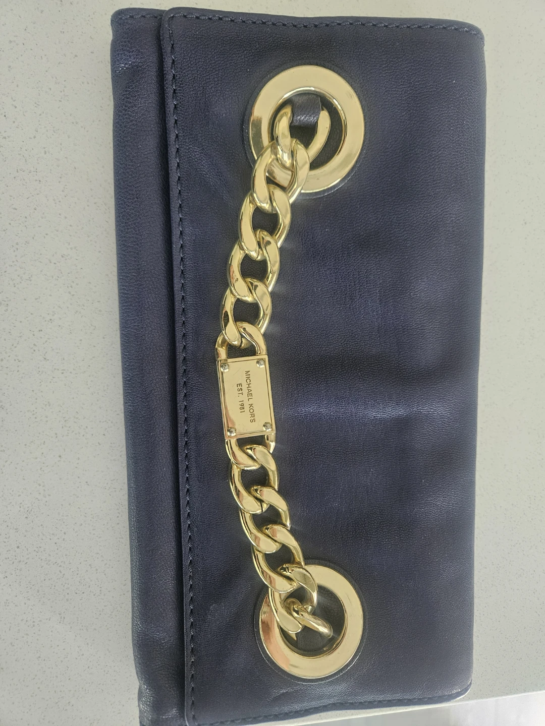 Michael Kors Navy Leather Chain Clutch