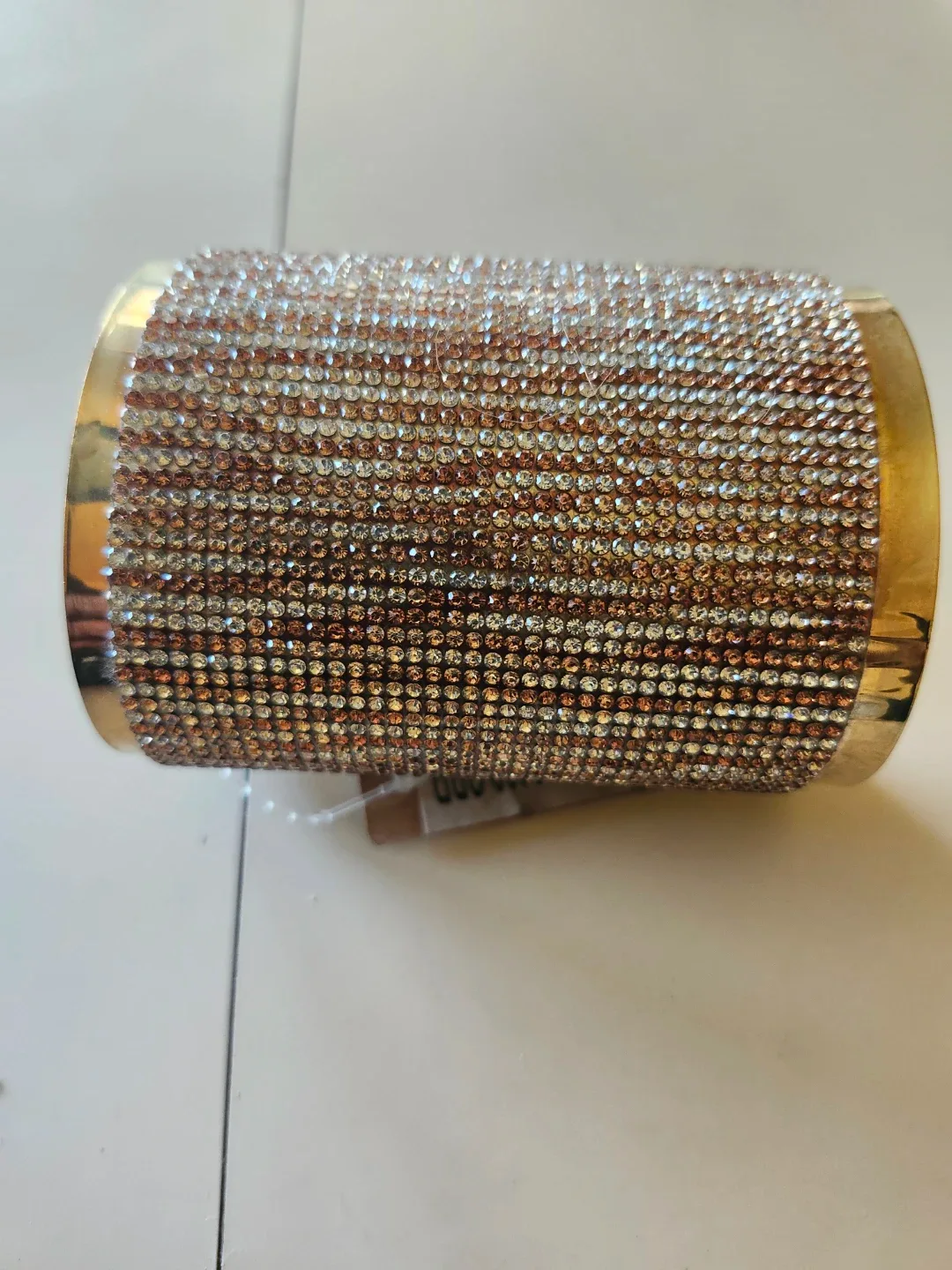 Gold Tone Cuff Bracelet with Rhinestones