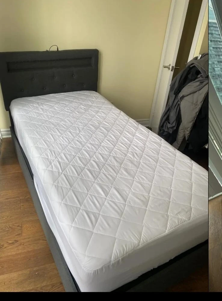Grey Upholstered Twin Bed Frame with Headboard - photo 2