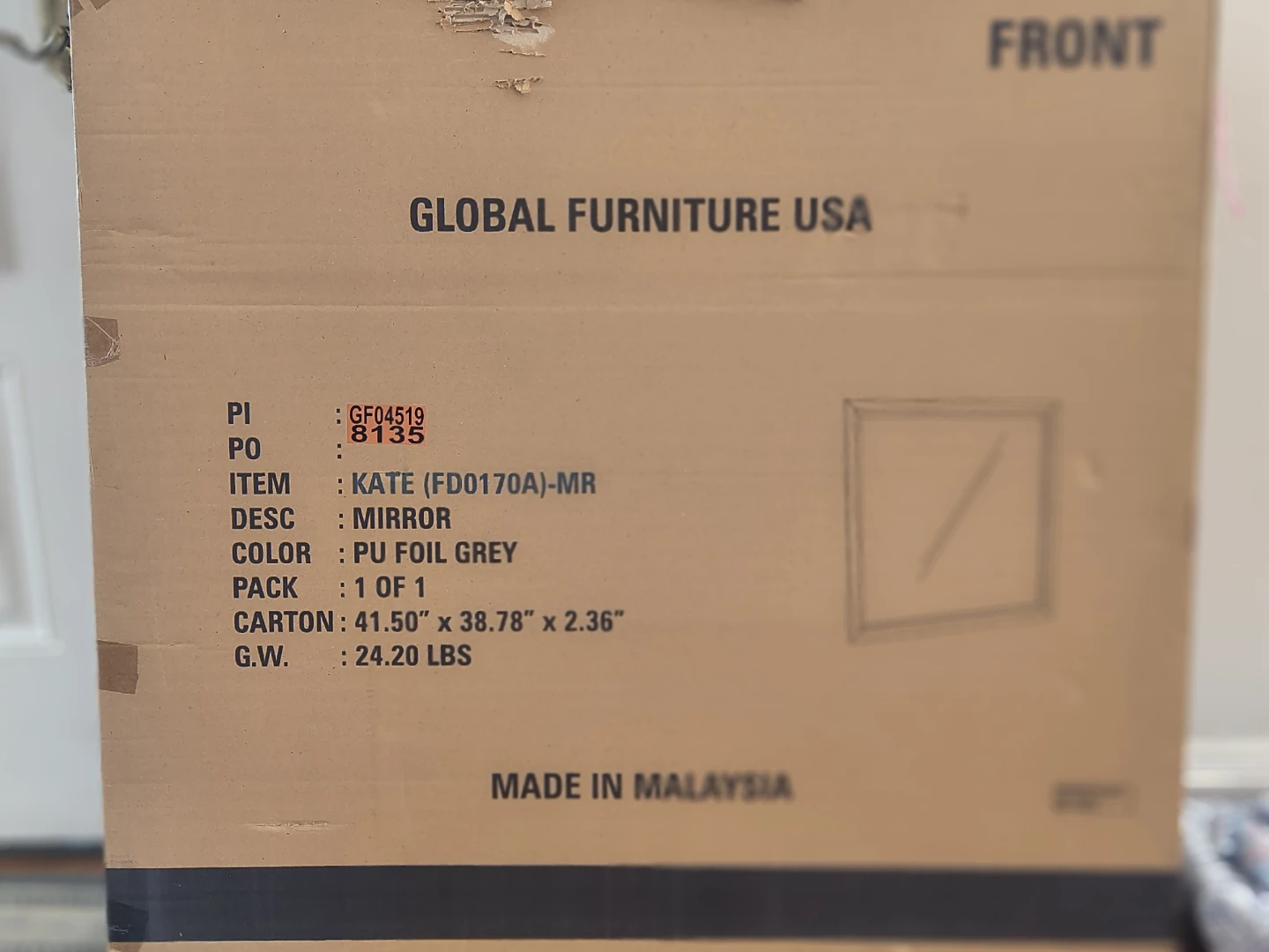 Global Furniture USA Kate Mirror - PU Foil Grey
