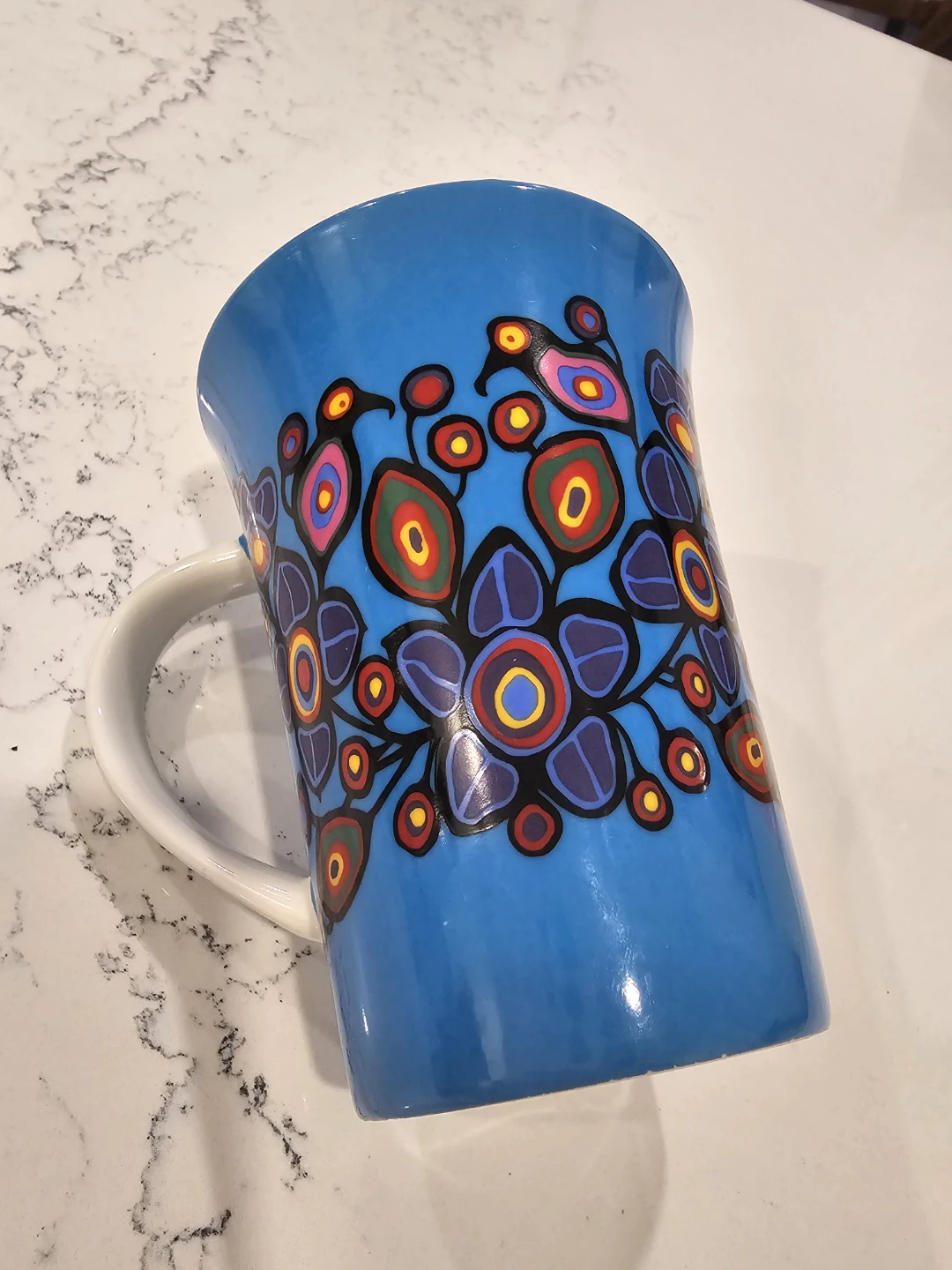 Porcelain Designed in Canada Mug - Blue Floral Bird Design