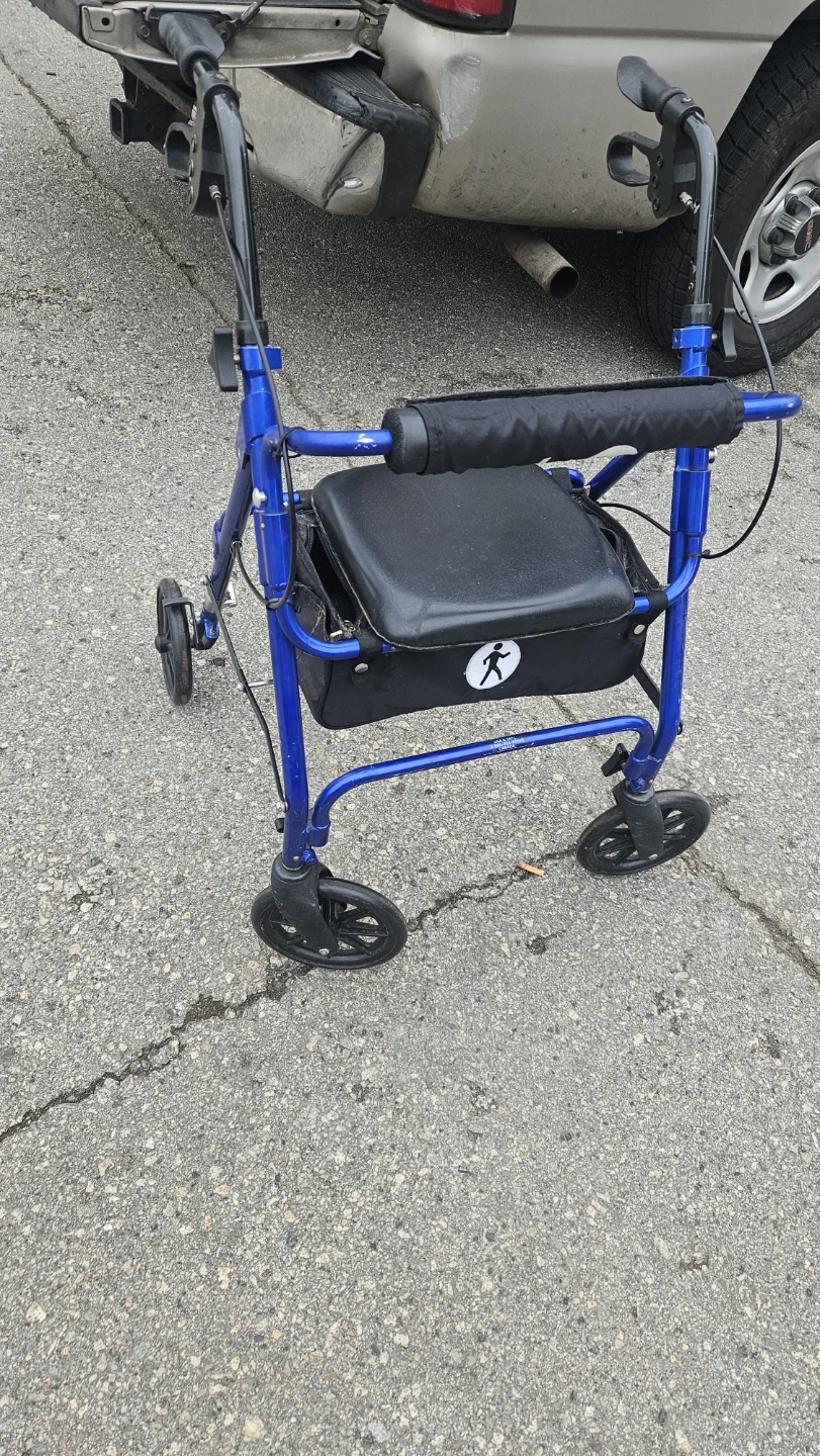 Blue 4-Wheel Walker with Seat