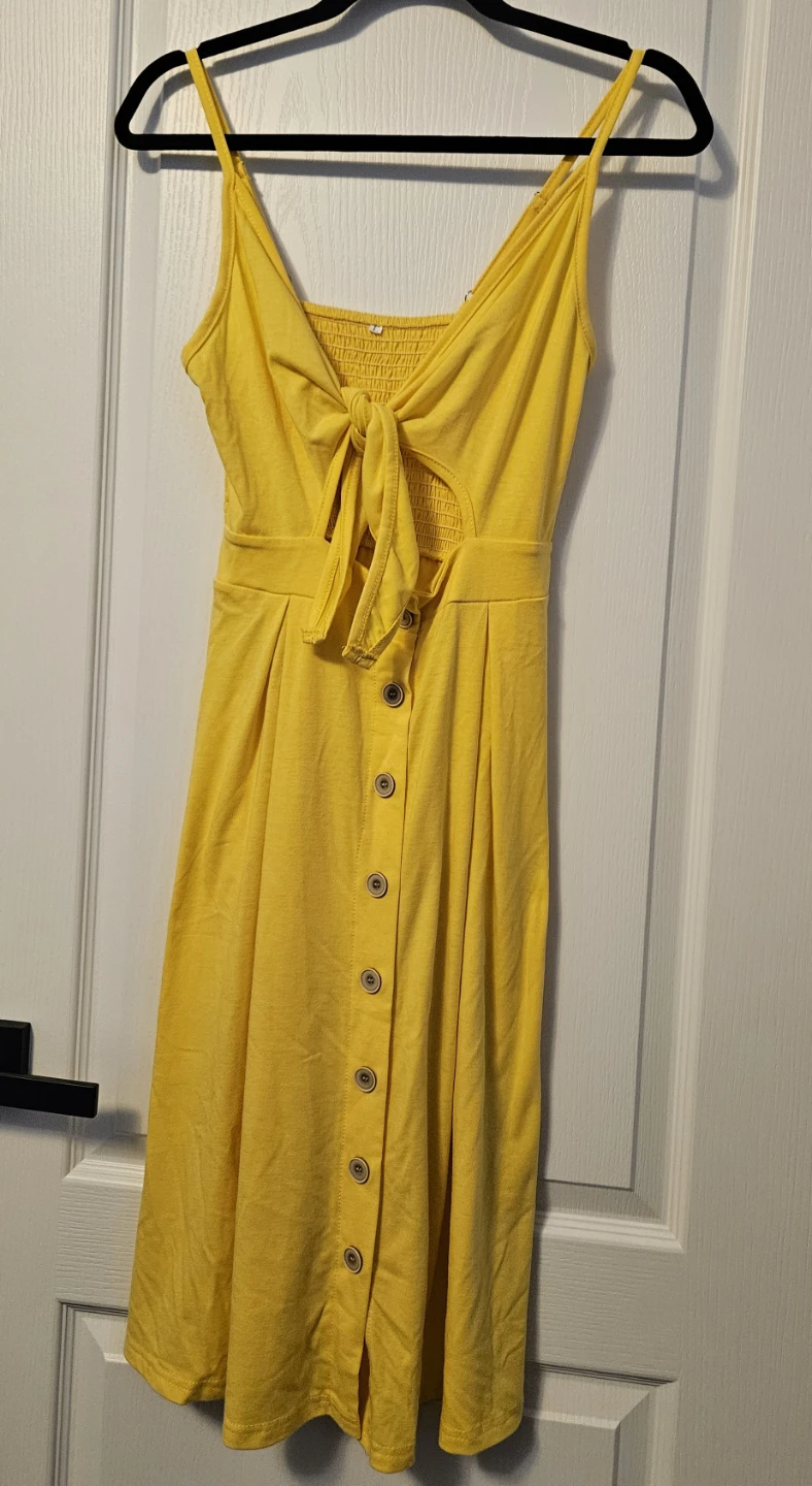 Yellow Tie Front Midi Dress Large - photo 2