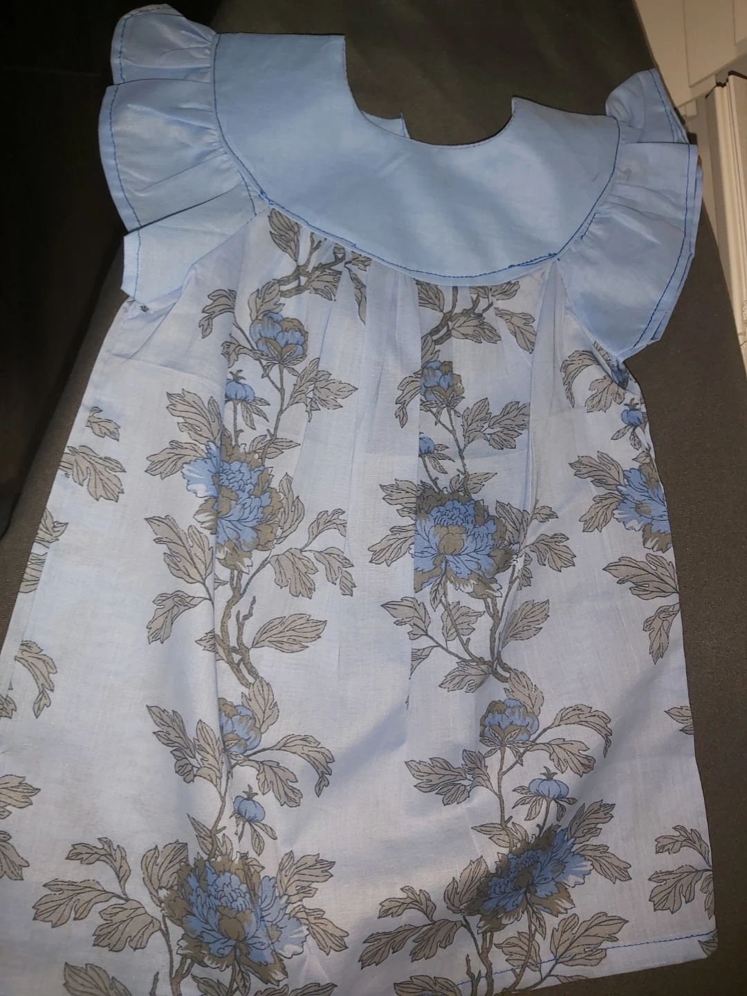 Light Blue Floral Dress with Ruffled Collar  for a baby girl