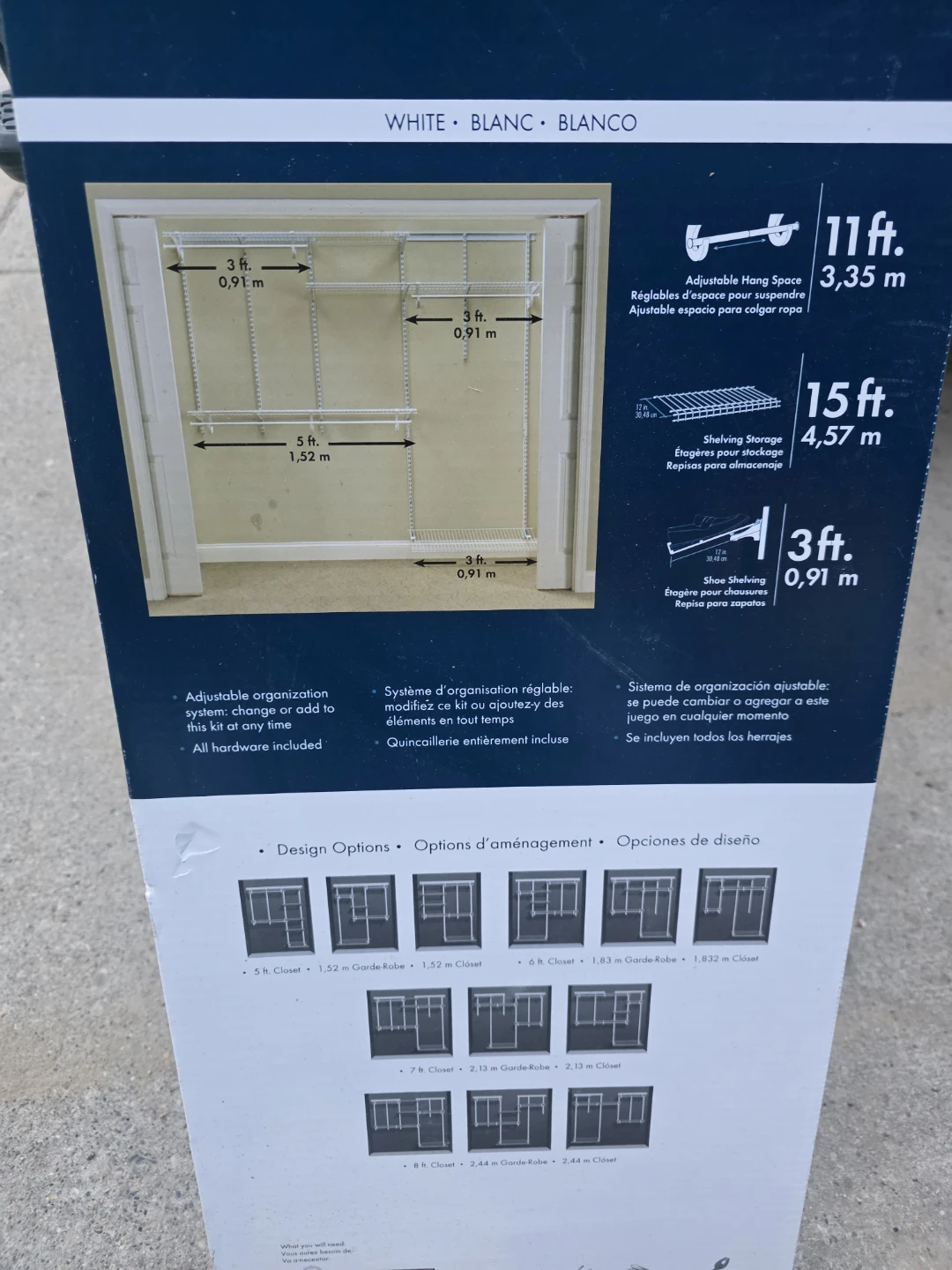 Adjustable Closet Organizer 5 ft. - 8 ft. White