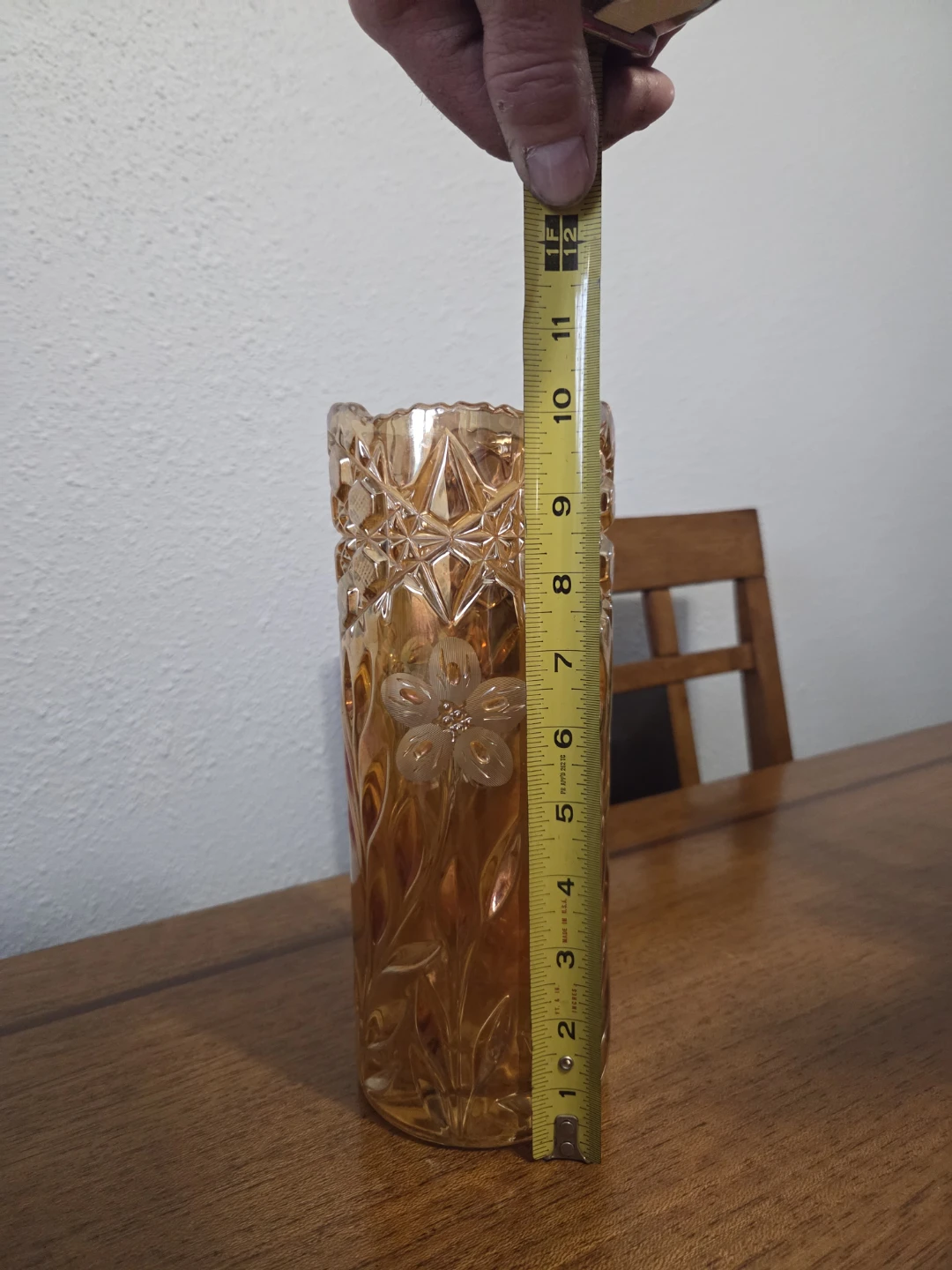 Amber Glass Vase with Floral Embossing - photo 3